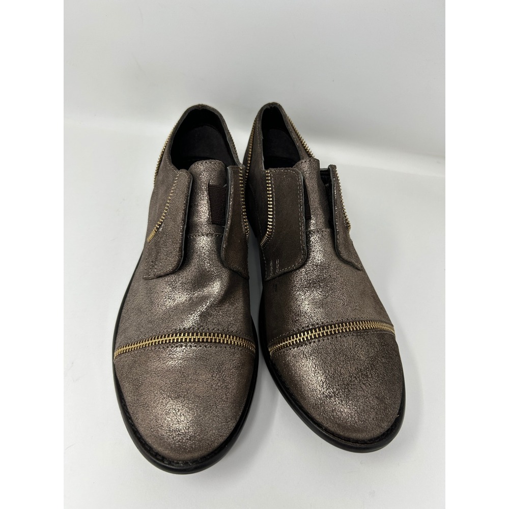 Sbicca Vintage Collection Metallic Bronze Zipper Trim Oxford Loafers Womens 10